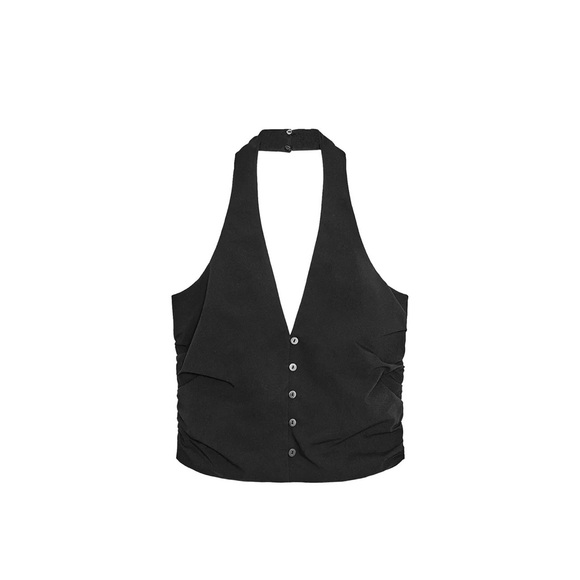 Zara Tops - Zara Black Ruched Halter Button Vest Top